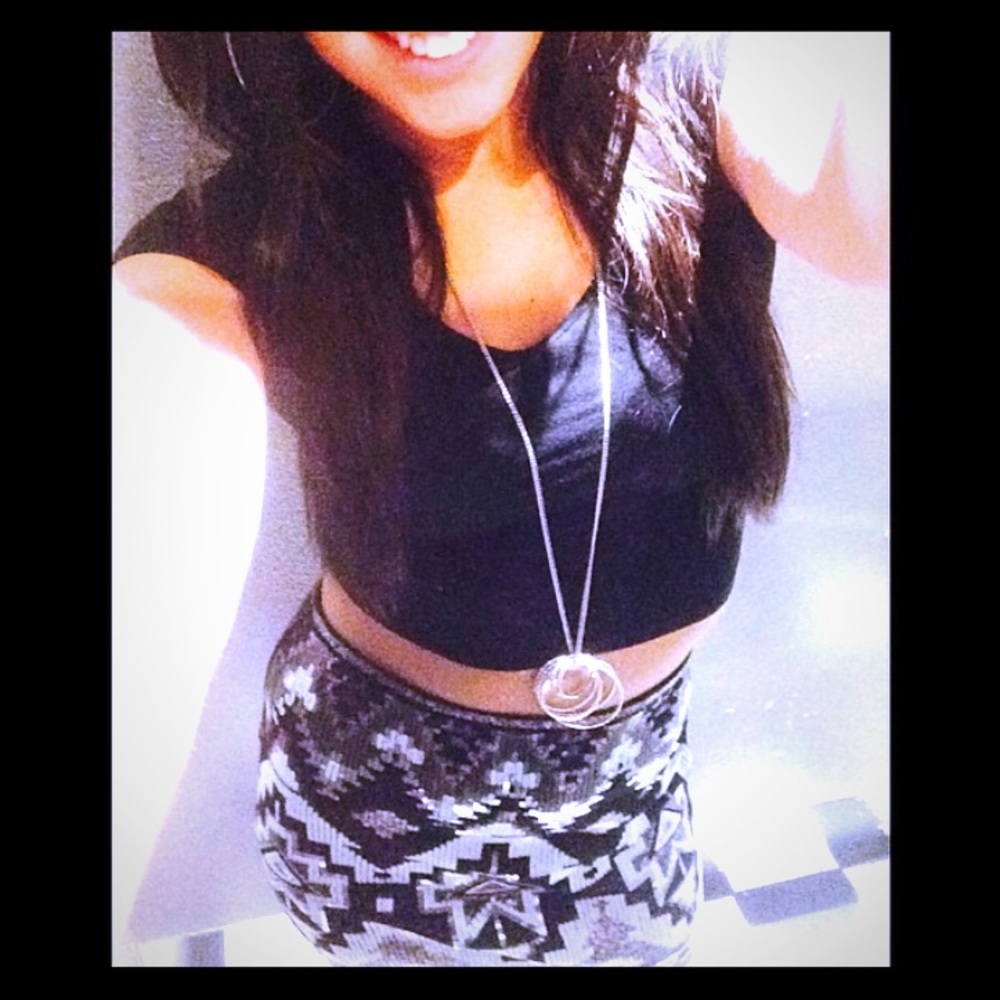 Express Black Aztec Sequin Mini Skirt - Picture 3 of 8